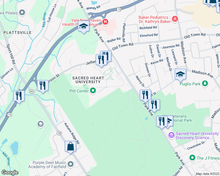 map of restaurants, bars, coffee shops, grocery stores, and more near 5151 Park Avenue in Fairfield