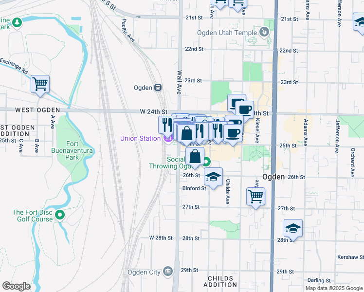 map of restaurants, bars, coffee shops, grocery stores, and more near 2528 South 140 East in Ogden