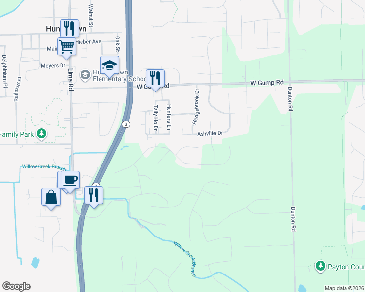 map of restaurants, bars, coffee shops, grocery stores, and more near 1310 Pueblo Trail in Fort Wayne