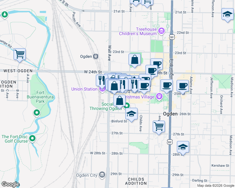 map of restaurants, bars, coffee shops, grocery stores, and more near 2528 South 140 East in Ogden