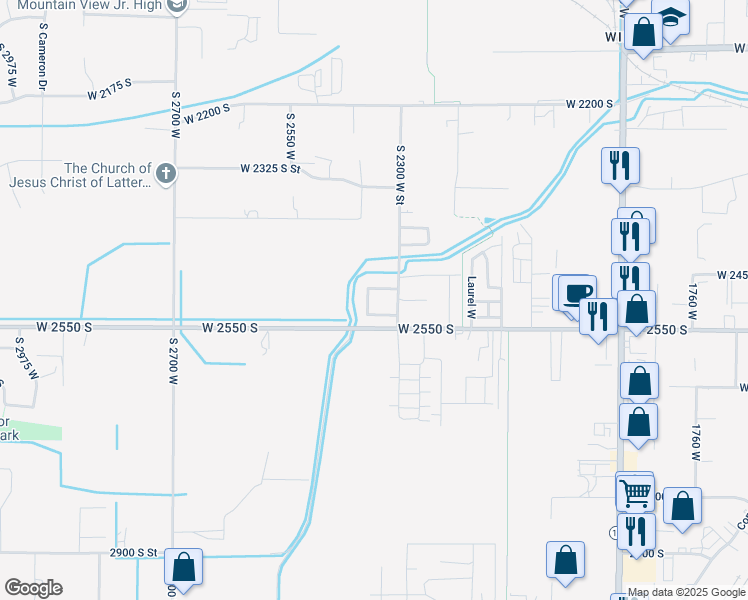 map of restaurants, bars, coffee shops, grocery stores, and more near 2496 South 2355 West in West Haven