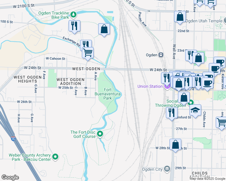 map of restaurants, bars, coffee shops, grocery stores, and more near 1630 W 2000 S in West Haven