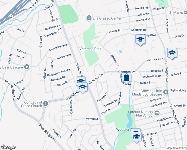 map of restaurants, bars, coffee shops, grocery stores, and more near 70 Knollwood Drive in Stratford