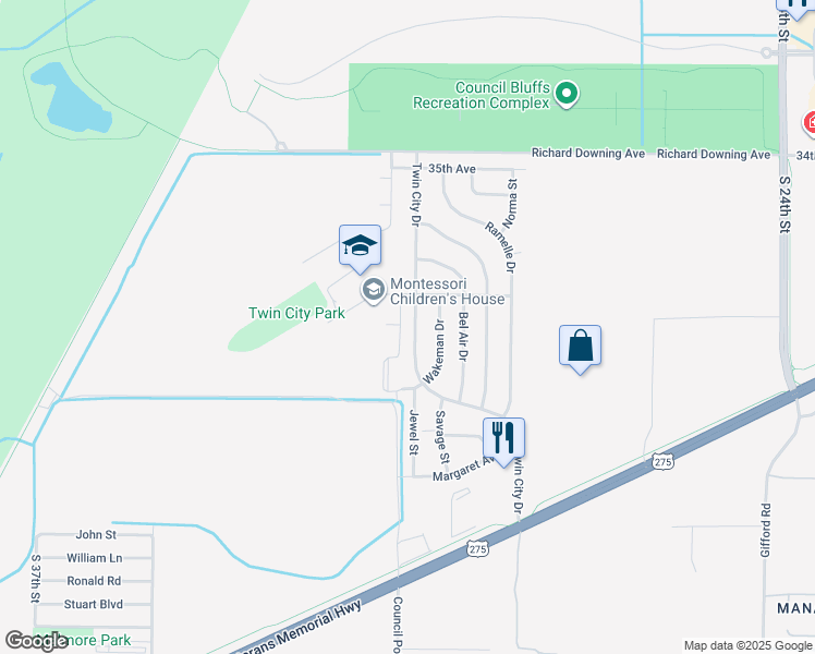 map of restaurants, bars, coffee shops, grocery stores, and more near 3105 Renner Drive in Council Bluffs