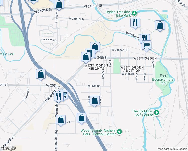 map of restaurants, bars, coffee shops, grocery stores, and more near 873 West 25th Street in Ogden