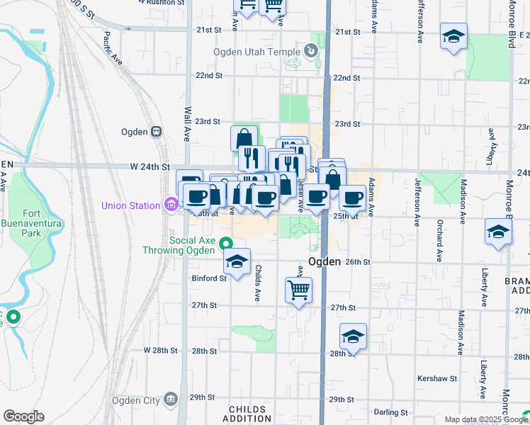 map of restaurants, bars, coffee shops, grocery stores, and more near 274 25th Street in Ogden
