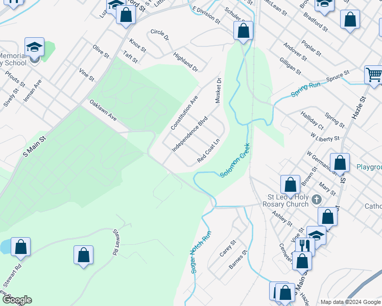 map of restaurants, bars, coffee shops, grocery stores, and more near 57 Betsy Ross Drive in Wilkes-Barre
