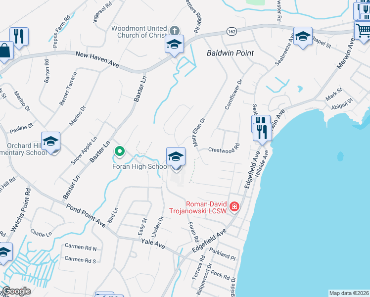 map of restaurants, bars, coffee shops, grocery stores, and more near 30 Nicole Drive in Milford