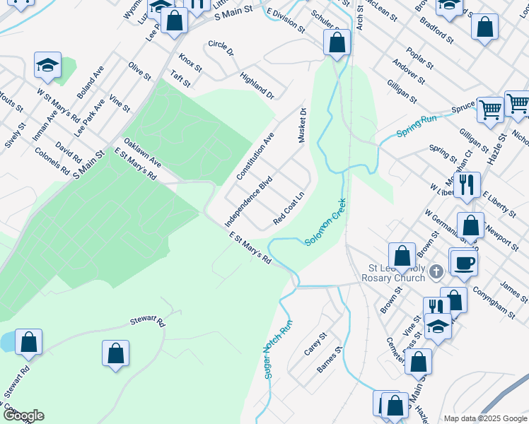map of restaurants, bars, coffee shops, grocery stores, and more near 57 Betsy Ross Drive in Wilkes-Barre