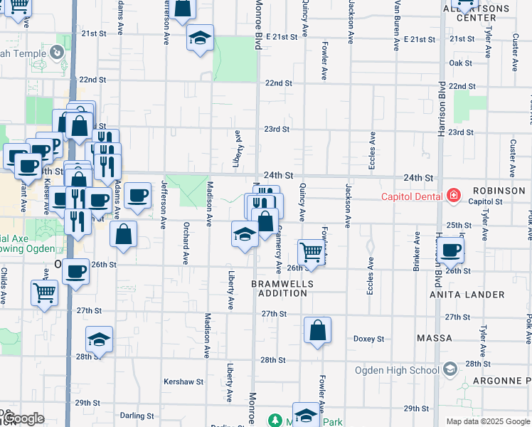 map of restaurants, bars, coffee shops, grocery stores, and more near 810 25th Street in Ogden