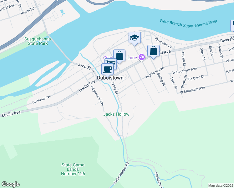 map of restaurants, bars, coffee shops, grocery stores, and more near 296 Valley Street in Duboistown