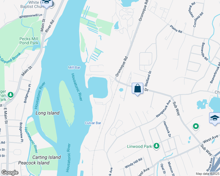 map of restaurants, bars, coffee shops, grocery stores, and more near 313 Popes Island Road in Milford