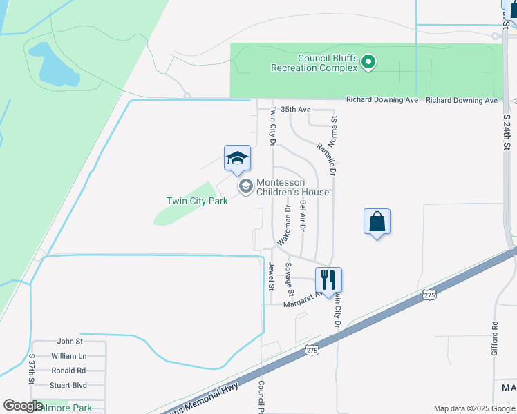 map of restaurants, bars, coffee shops, grocery stores, and more near 3205 Renner Drive in Council Bluffs