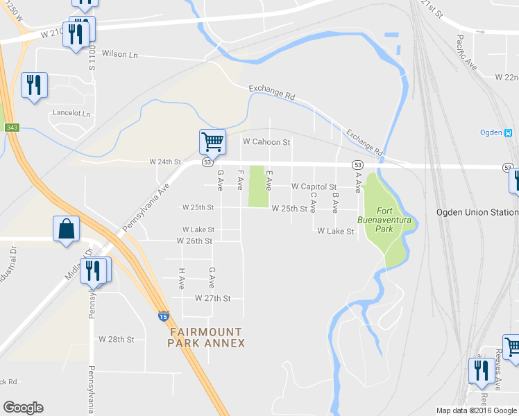 map of restaurants, bars, coffee shops, grocery stores, and more near 725 West 25th Street in Ogden