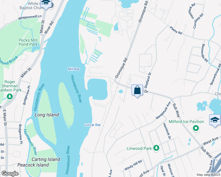 map of restaurants, bars, coffee shops, grocery stores, and more near 313 Popes Island Road in Milford