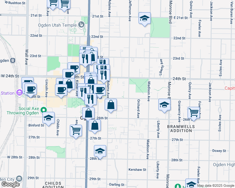 map of restaurants, bars, coffee shops, grocery stores, and more near 550 25th Street in Ogden