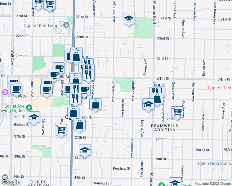 map of restaurants, bars, coffee shops, grocery stores, and more near 2464 Jefferson Avenue in Ogden