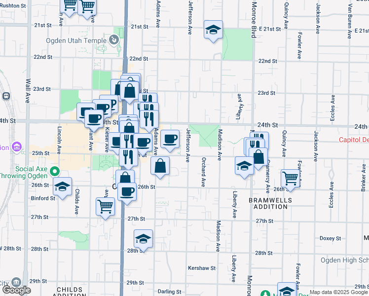 map of restaurants, bars, coffee shops, grocery stores, and more near 2464 Jefferson Avenue in Ogden