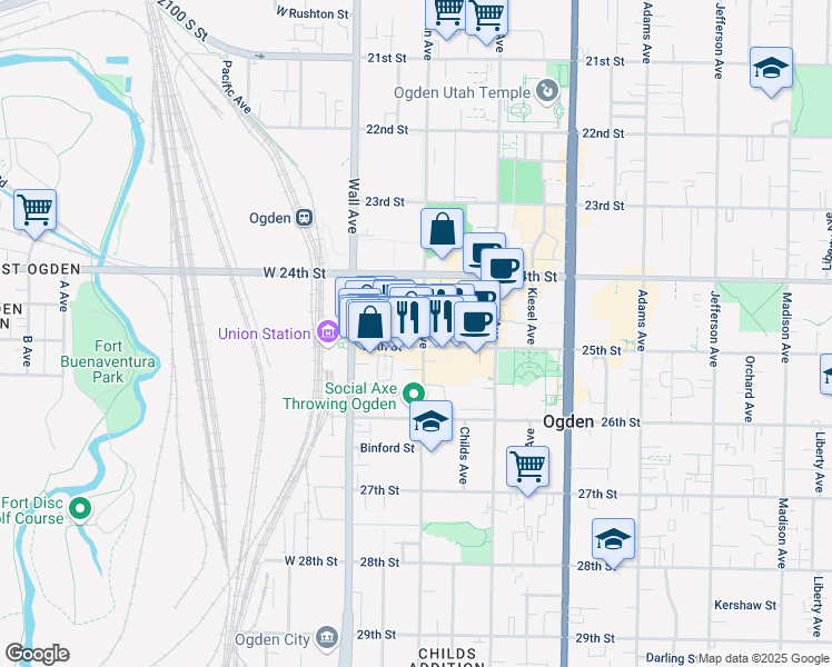 map of restaurants, bars, coffee shops, grocery stores, and more near 2447 Lincoln Avenue in Ogden