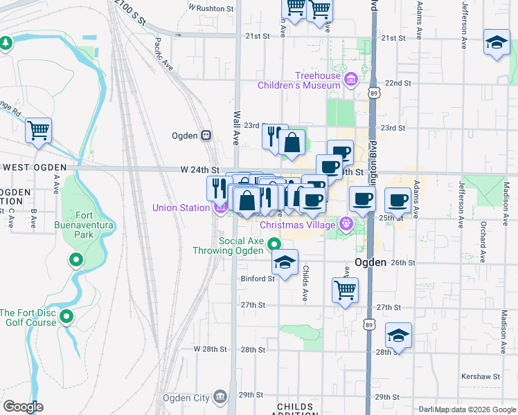 map of restaurants, bars, coffee shops, grocery stores, and more near 2427 Lincoln Avenue in Ogden