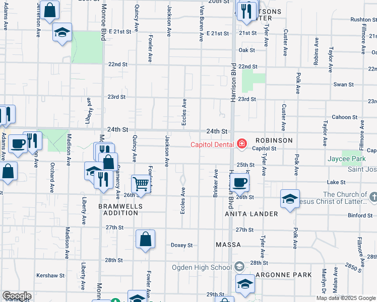 map of restaurants, bars, coffee shops, grocery stores, and more near 1055 Capitol Street in Ogden