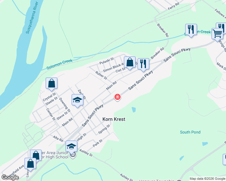 map of restaurants, bars, coffee shops, grocery stores, and more near 17 Newman St in Luzerne