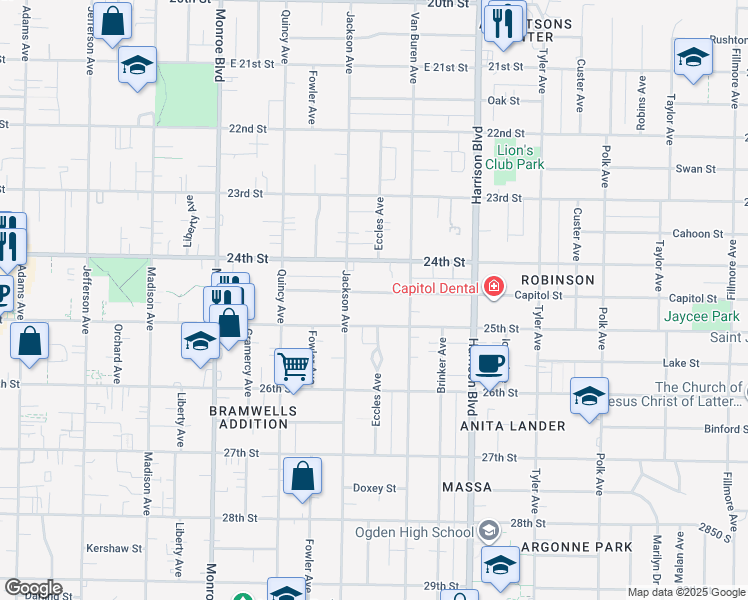 map of restaurants, bars, coffee shops, grocery stores, and more near 1031 Capitol Street in Ogden
