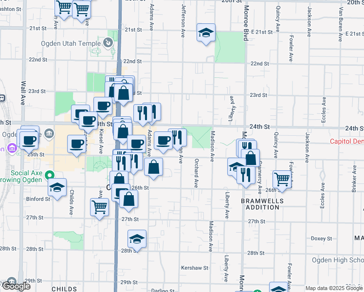 map of restaurants, bars, coffee shops, grocery stores, and more near 2464 Jefferson Avenue in Ogden