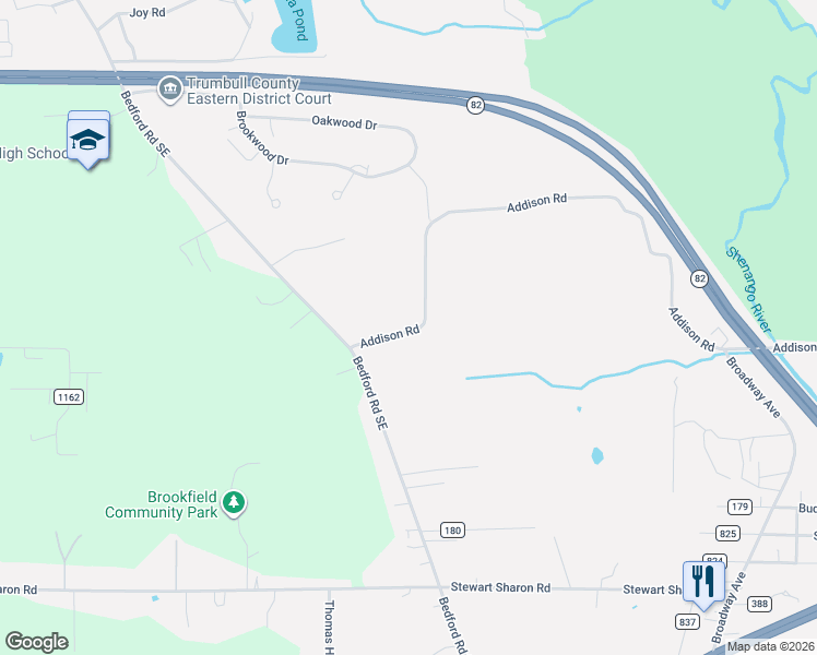 map of restaurants, bars, coffee shops, grocery stores, and more near 7416 Addison Road in Masury
