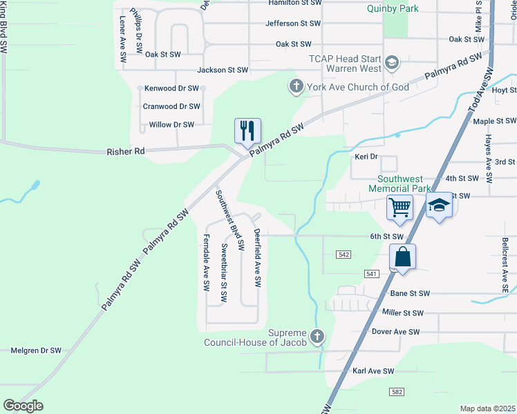map of restaurants, bars, coffee shops, grocery stores, and more near 2031 Surfwood Circle Southwest in Warren