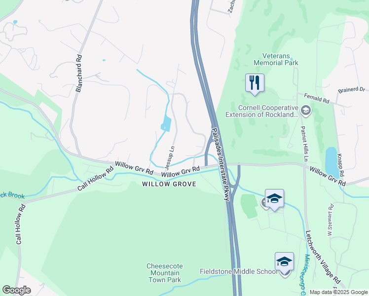map of restaurants, bars, coffee shops, grocery stores, and more near 12 Cheesecote Court in Stony Point