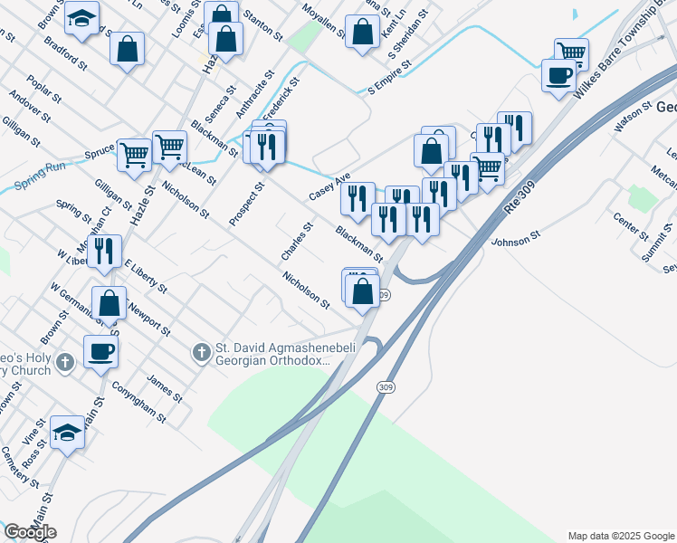 map of restaurants, bars, coffee shops, grocery stores, and more near 52 Ketchum Street in Luzerne County