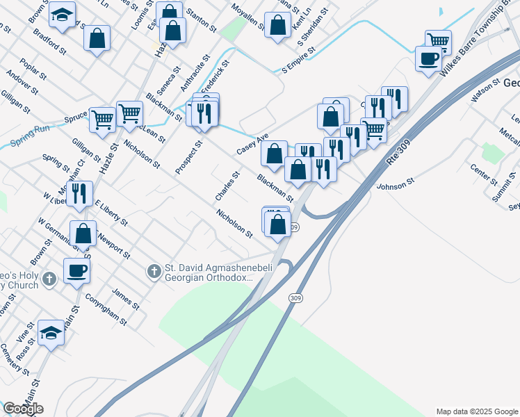 map of restaurants, bars, coffee shops, grocery stores, and more near 52 Ketchum Street in Luzerne County