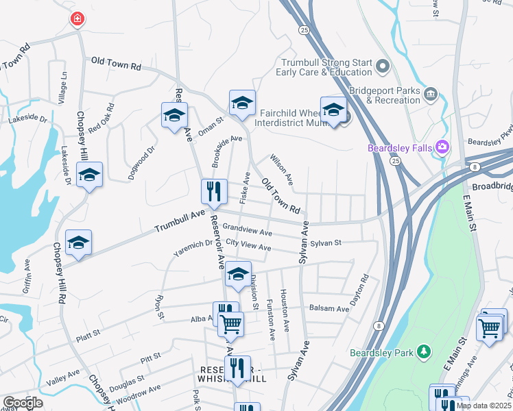 map of restaurants, bars, coffee shops, grocery stores, and more near 83 Voight Avenue in Bridgeport