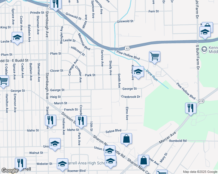map of restaurants, bars, coffee shops, grocery stores, and more near 840 Shady Avenue in Sharon