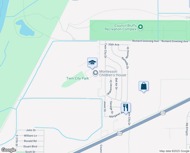 map of restaurants, bars, coffee shops, grocery stores, and more near 3205 Renner Drive in Council Bluffs