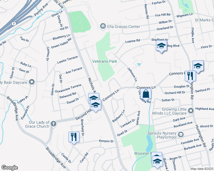 map of restaurants, bars, coffee shops, grocery stores, and more near 70 Knollwood Drive in Stratford