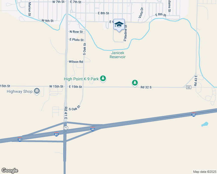 map of restaurants, bars, coffee shops, grocery stores, and more near East 15th Street in Kimball