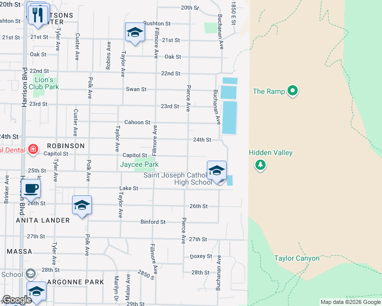 map of restaurants, bars, coffee shops, grocery stores, and more near 1702 Capitol Street in Ogden
