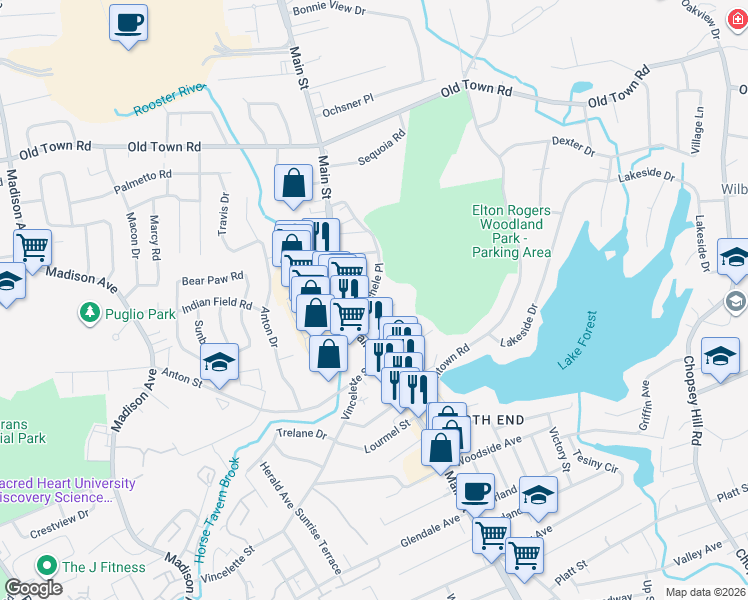 map of restaurants, bars, coffee shops, grocery stores, and more near 58 Kaechele Place in Bridgeport