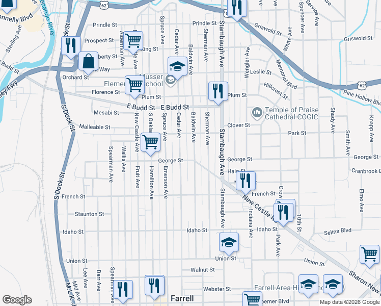 map of restaurants, bars, coffee shops, grocery stores, and more near 832 Baldwin Avenue in Sharon