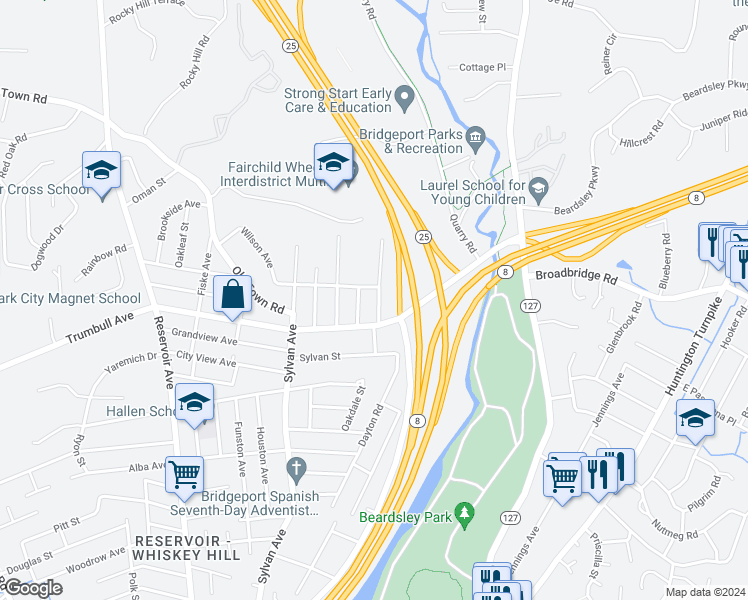 map of restaurants, bars, coffee shops, grocery stores, and more near 11 Marshall Avenue in Trumbull
