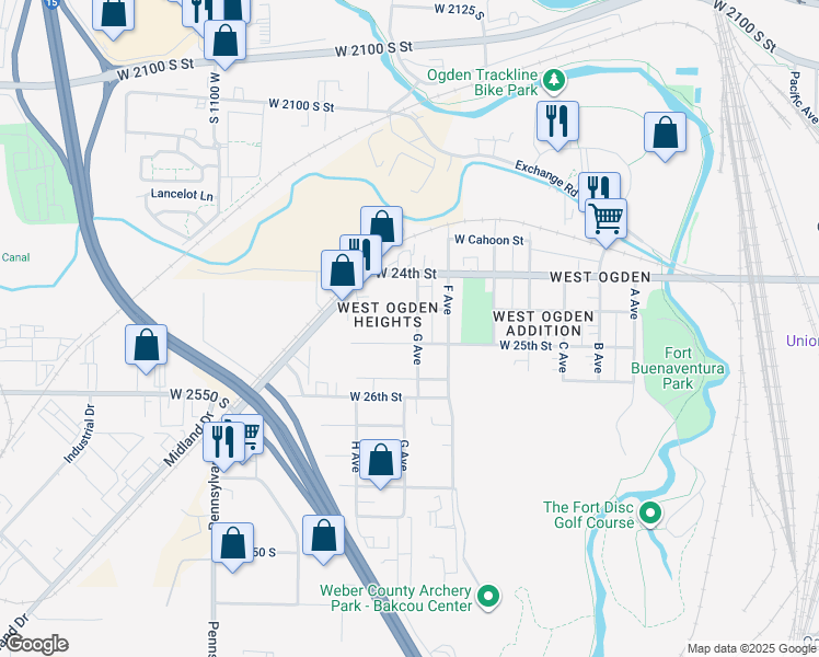 map of restaurants, bars, coffee shops, grocery stores, and more near 2475 G Ave in Ogden
