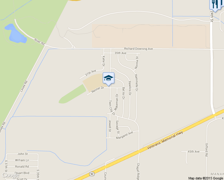 map of restaurants, bars, coffee shops, grocery stores, and more near 3105 Renner Drive in Council Bluffs