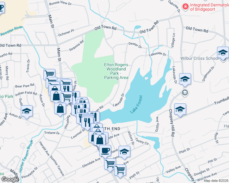 map of restaurants, bars, coffee shops, grocery stores, and more near 345 Frenchtown Road in Bridgeport