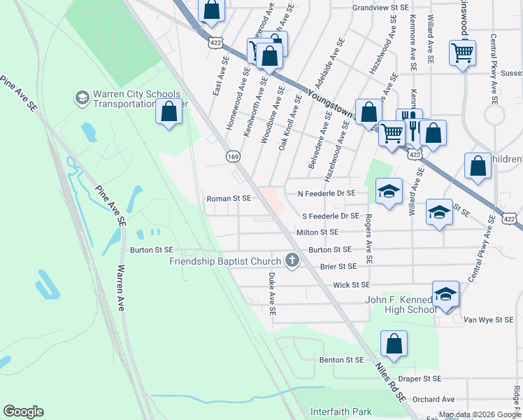 map of restaurants, bars, coffee shops, grocery stores, and more near 1976 Niles Road Southeast in Warren