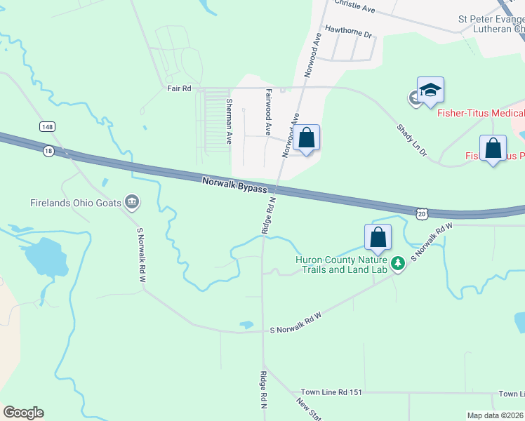 map of restaurants, bars, coffee shops, grocery stores, and more near 2981 Ridge Road North in Norwalk