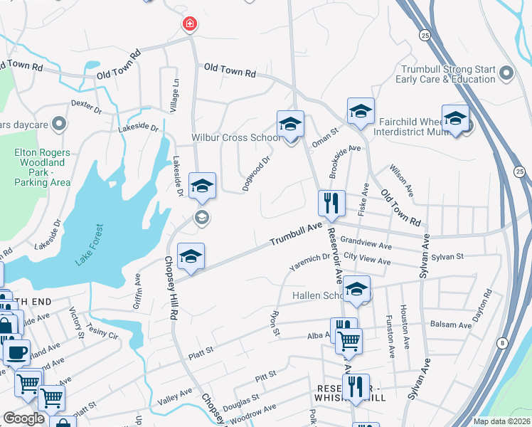 map of restaurants, bars, coffee shops, grocery stores, and more near 220 Sunshine Circle in Bridgeport