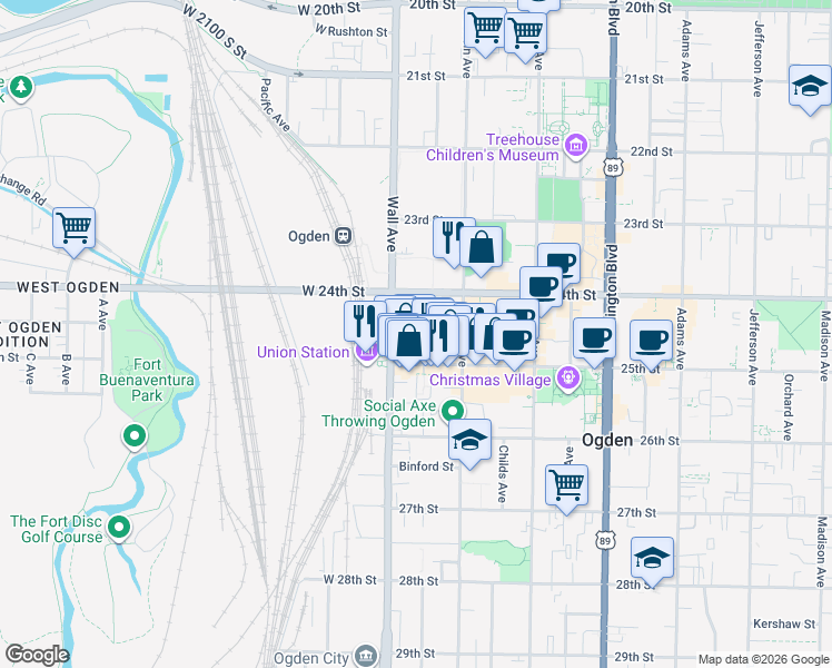map of restaurants, bars, coffee shops, grocery stores, and more near 2427 Lincoln Avenue in Ogden