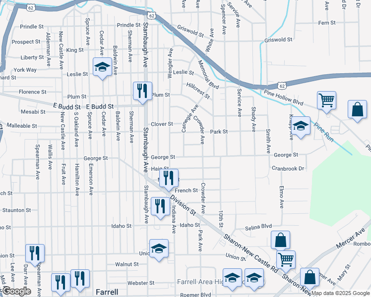 map of restaurants, bars, coffee shops, grocery stores, and more near 1044 Woodland Place in Sharon